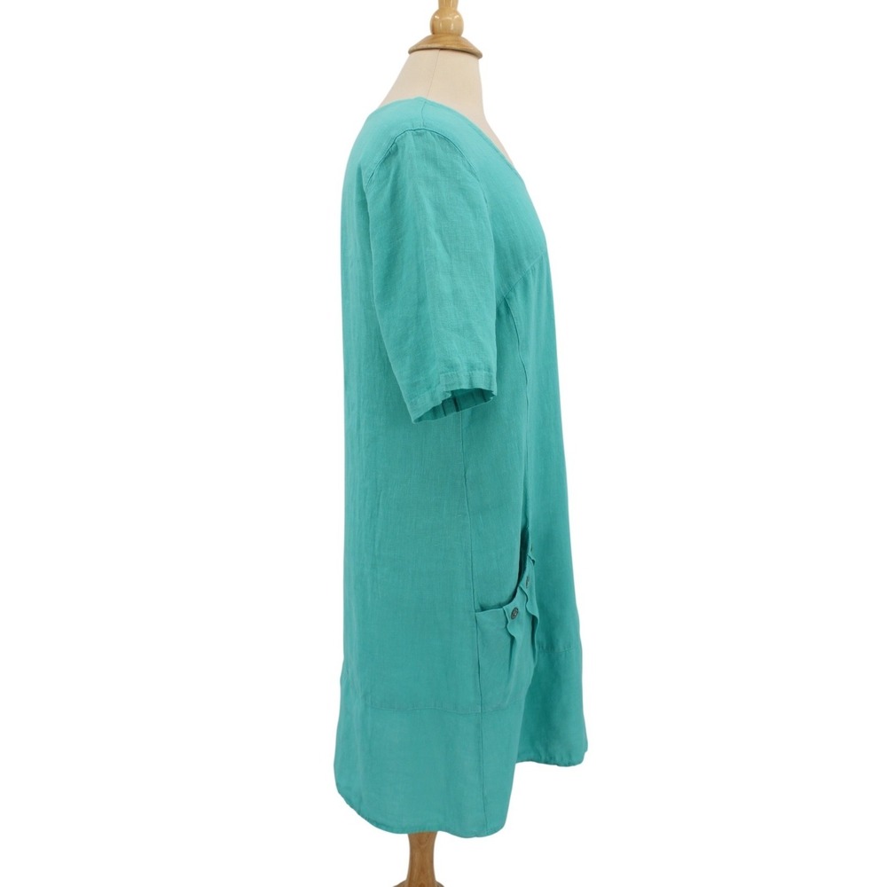 CLICK By Color Me‎ Cotton turquoise Linen Dress Medium Lagenlook Vintage - Picture 4 of 10